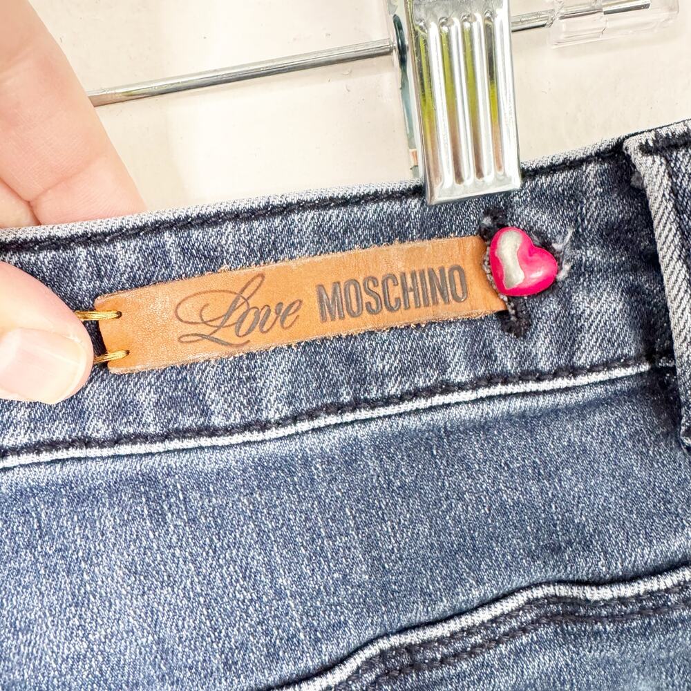 Love Moschino Mid Rise Straight Leg Jeans Allover Heart Print Back Right Pocket - Picture 8 of 13